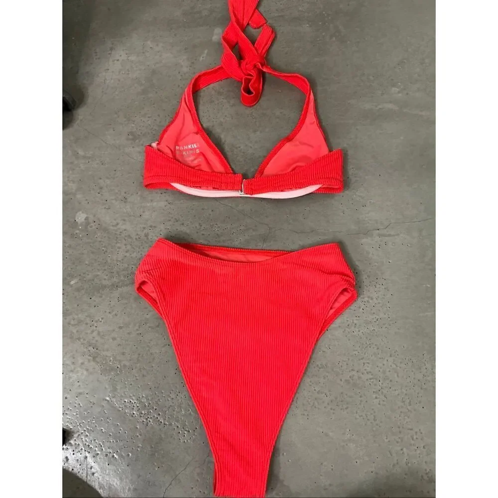 Frankie’s Bikinis High-waist Ribbed Set | Red in Small